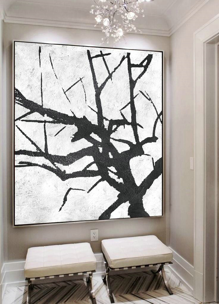 Hand Made Original Art,Oversized Minimal Black And White Painting - Original Abstract Painting Canvas Art